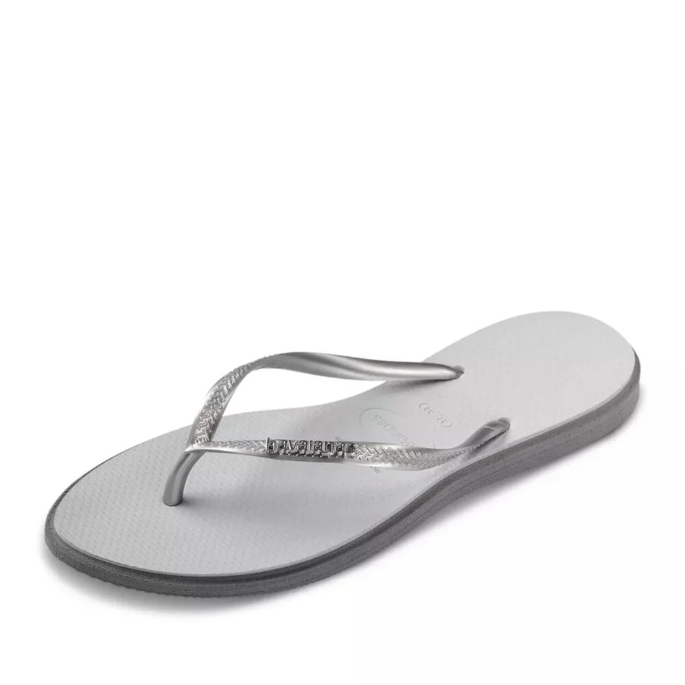 46$ Havaianas Slim Point Flip Flop Rubber Sandals Women's Size 6 US Silver - Picture 2 of 5